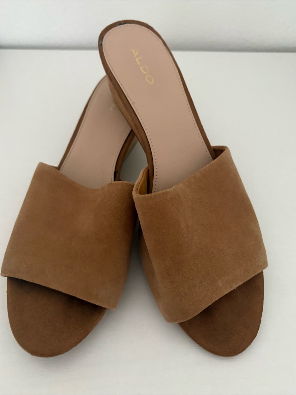 Aldo Camel Suede Slide Mules